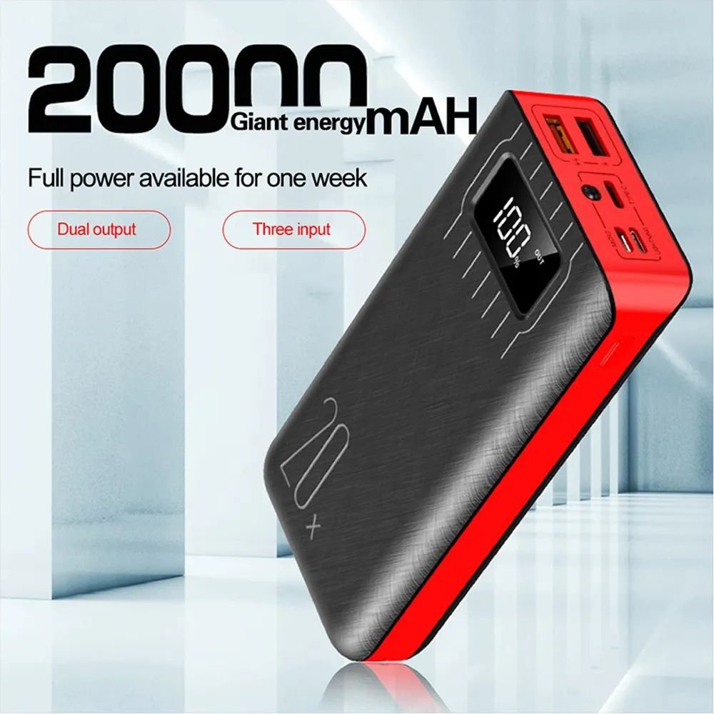 20000mAh External Battery Power Bank Dual USB With LED Flashlight - The Chrome Cart