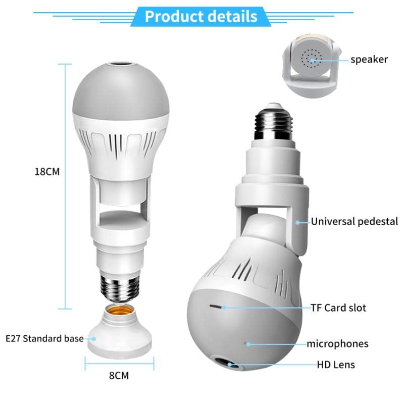 360° Panoramic Hidden Light Bulb Wifi Camera - The Chrome Cart