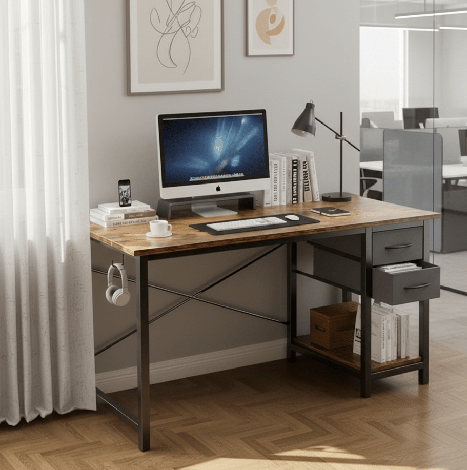 40/47 Inch Computer Desk with Fabric Storage Drawers, Modern Home Office Table - The Chrome Cart