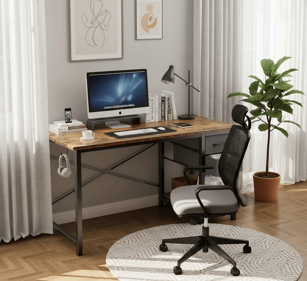 40/47 Inch Computer Desk with Fabric Storage Drawers, Modern Home Office Table - The Chrome Cart
