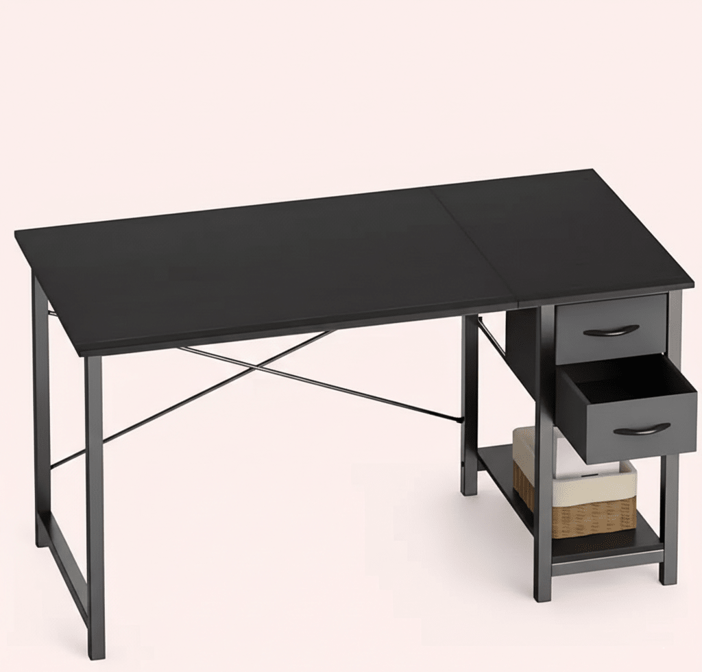 40/47 Inch Computer Desk with Fabric Storage Drawers, Modern Home Office Table - The Chrome Cart