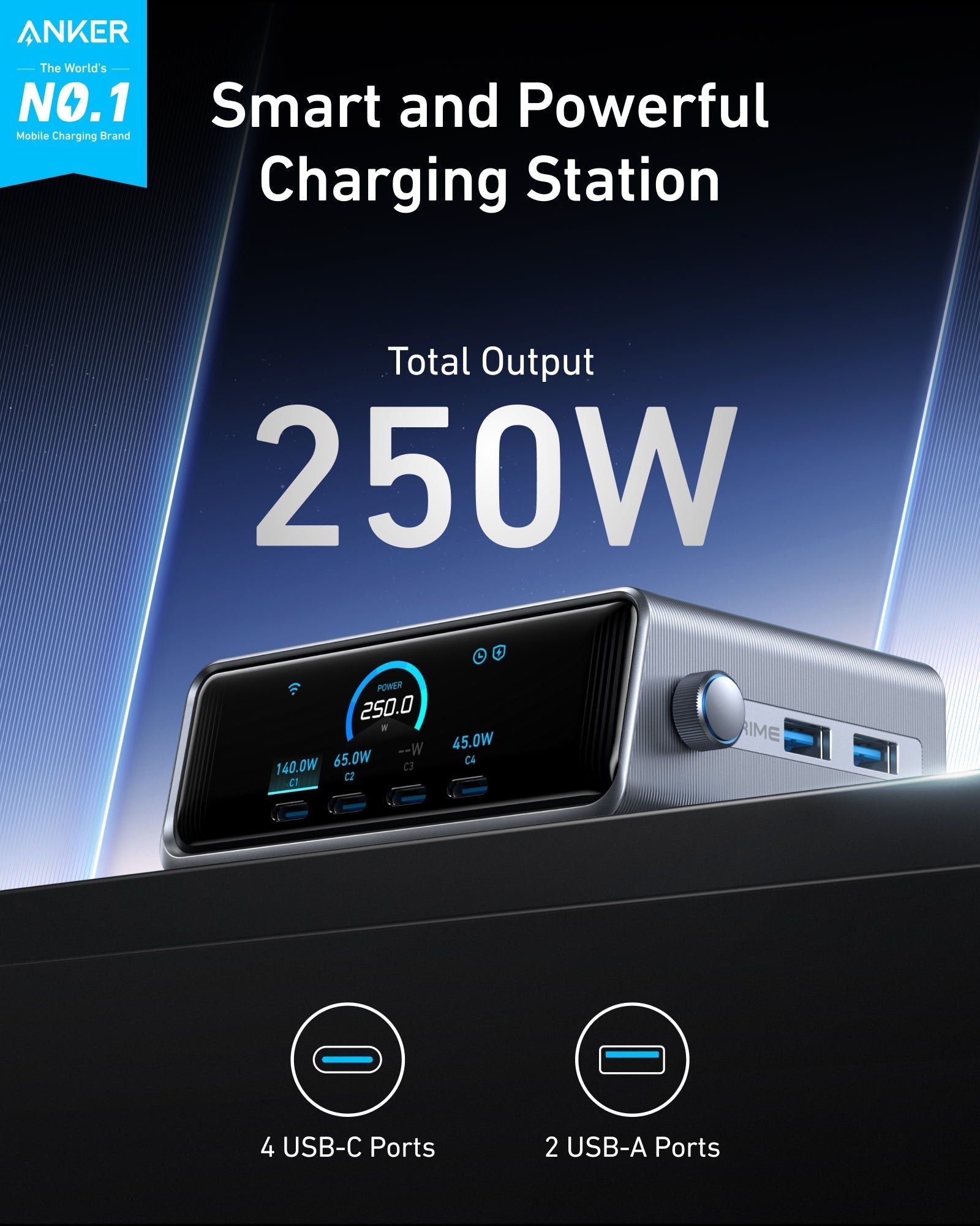 Anker Prime Charger (250W, 6 Ports, GaNPrime) - The Chrome Cart