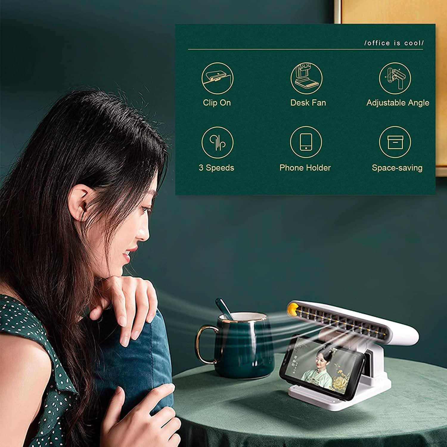 Computer Screen Hanging Fan with Phone Holder - The Chrome Cart