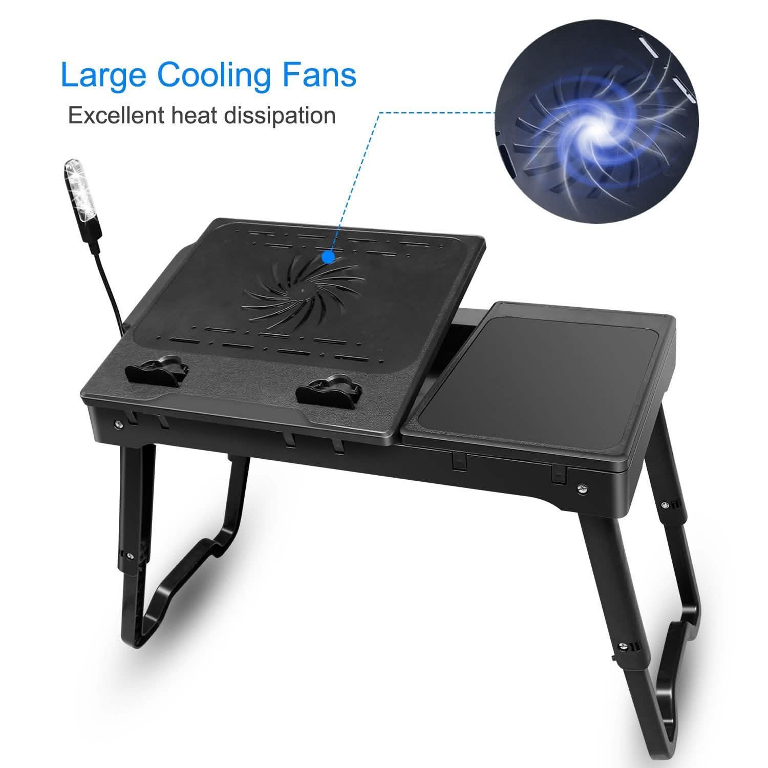 Foldable Laptop Table Bed Notebook Desk with Cooling Fan Mouse Board - The Chrome Cart
