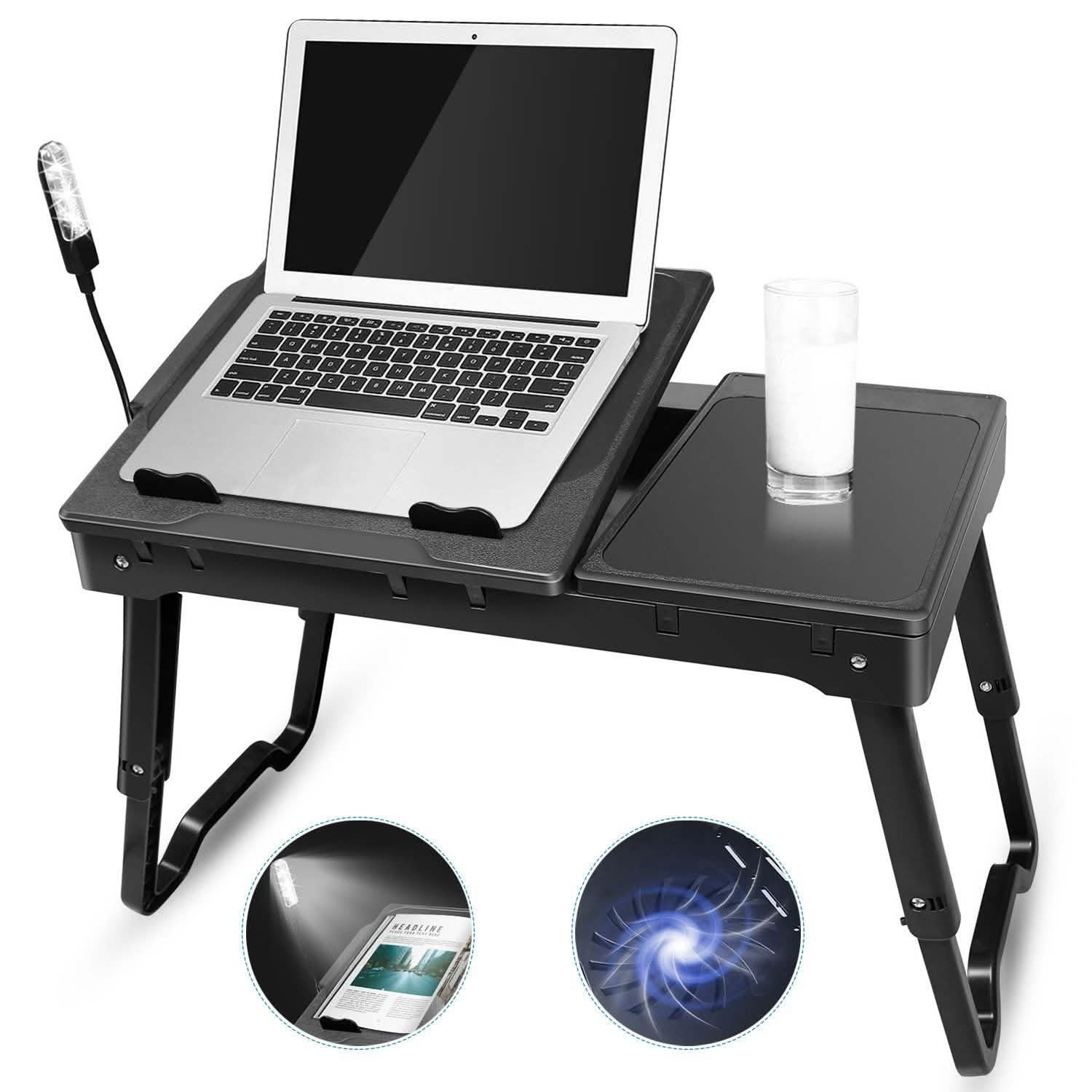 Foldable Laptop Table Bed Notebook Desk with Cooling Fan Mouse Board - The Chrome Cart