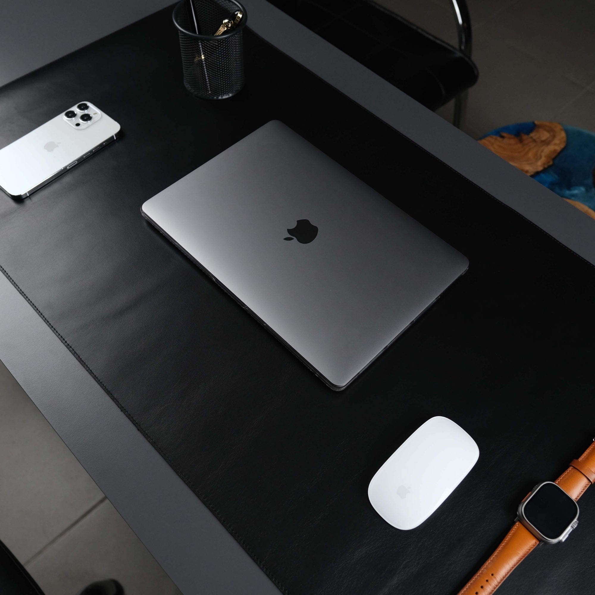 Jersey Black Leather Desk Pad for Office and Home - The Chrome Cart