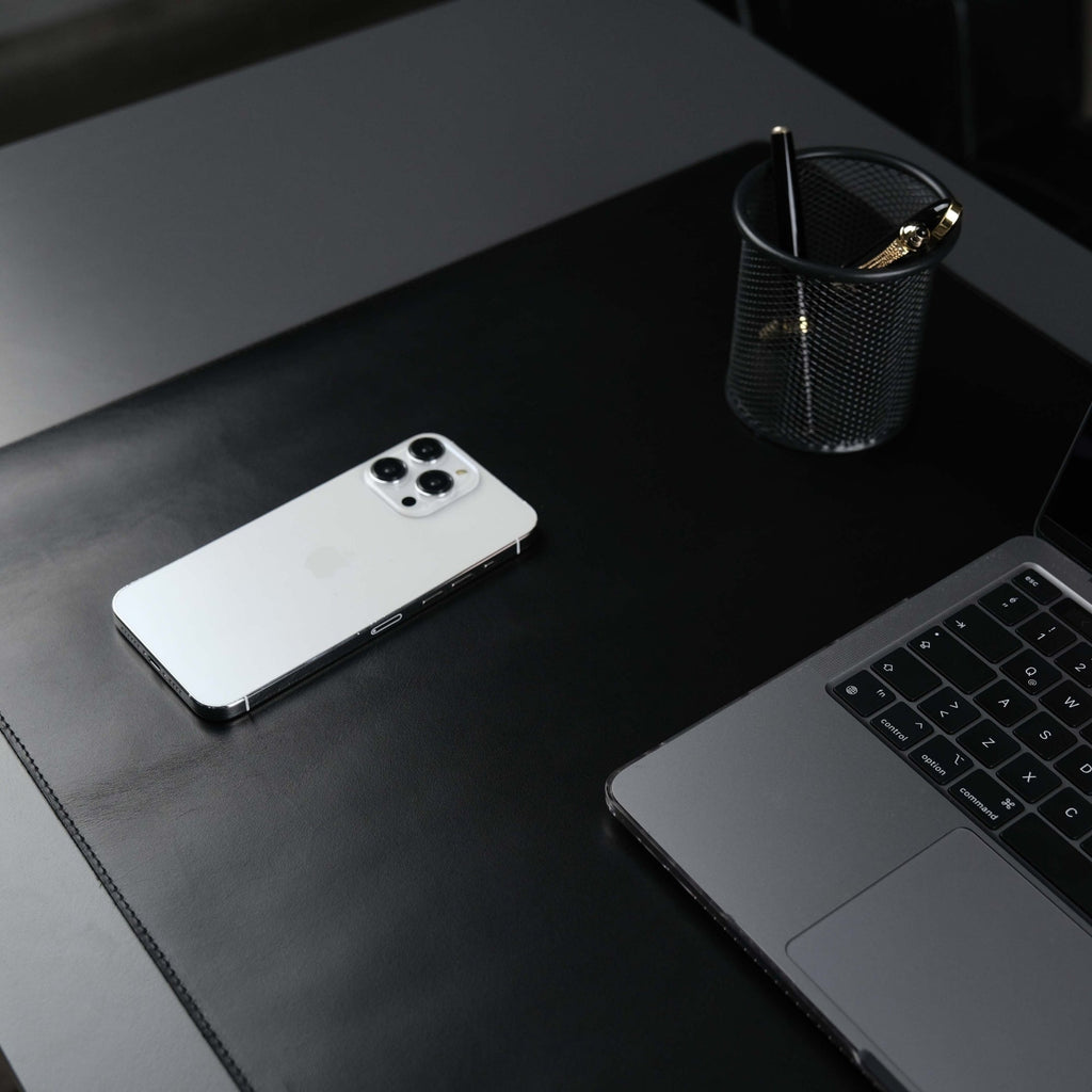 Jersey Black Leather Desk Pad for Office and Home - The Chrome Cart