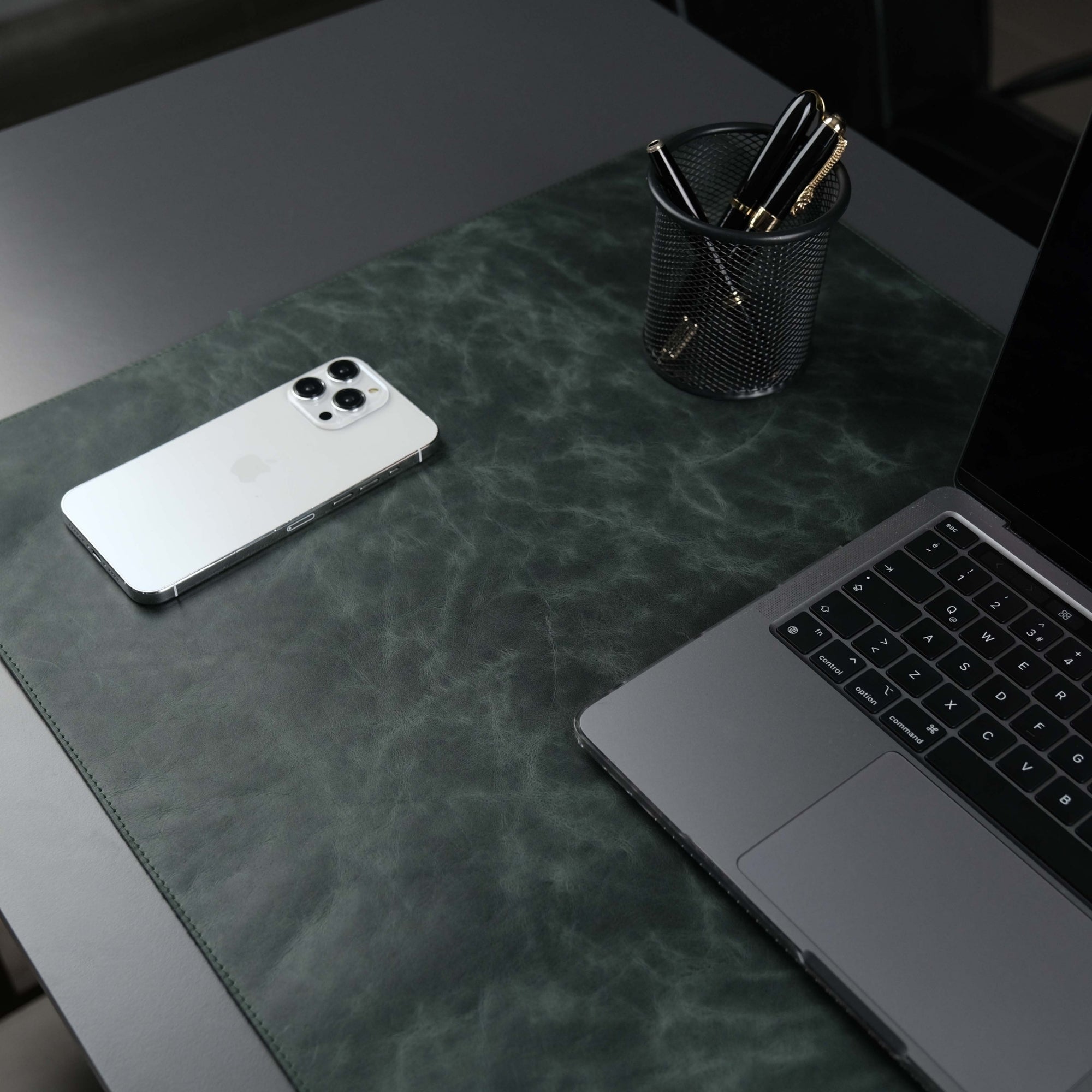 Jersey Dark Green Leather Desk Pad for Office and Home - The Chrome Cart