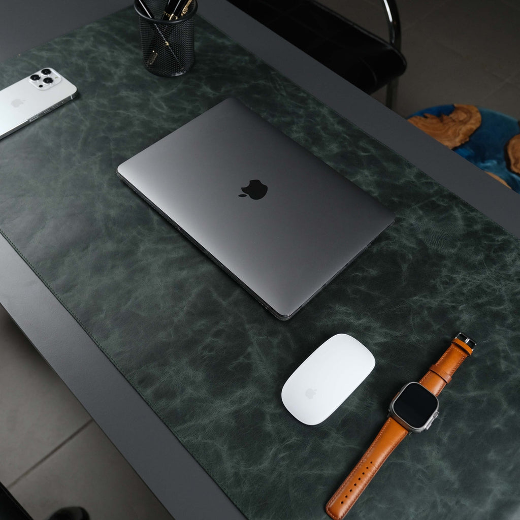 Jersey Dark Green Leather Desk Pad for Office and Home - The Chrome Cart