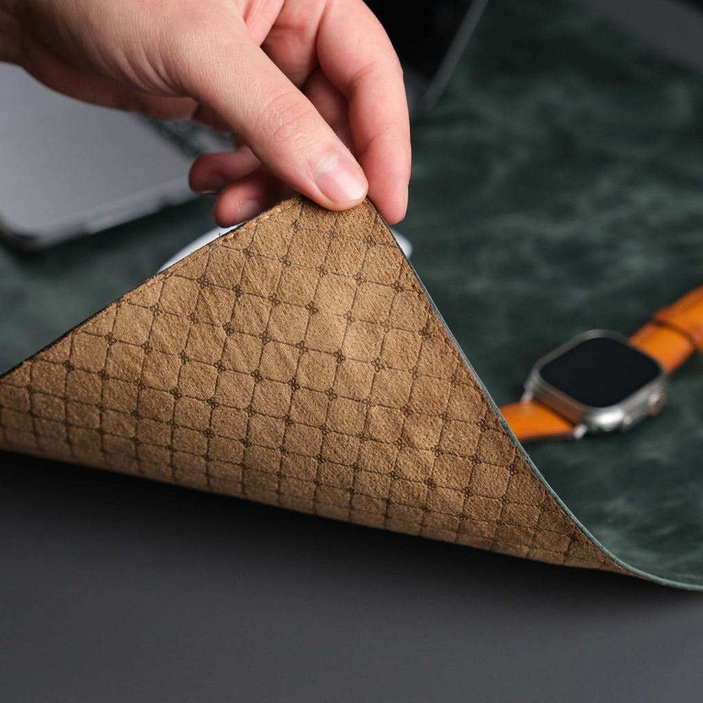 Jersey Dark Green Leather Desk Pad for Office and Home - The Chrome Cart