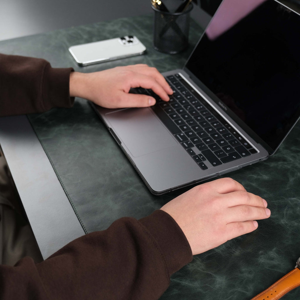 Jersey Dark Green Leather Desk Pad for Office and Home - The Chrome Cart