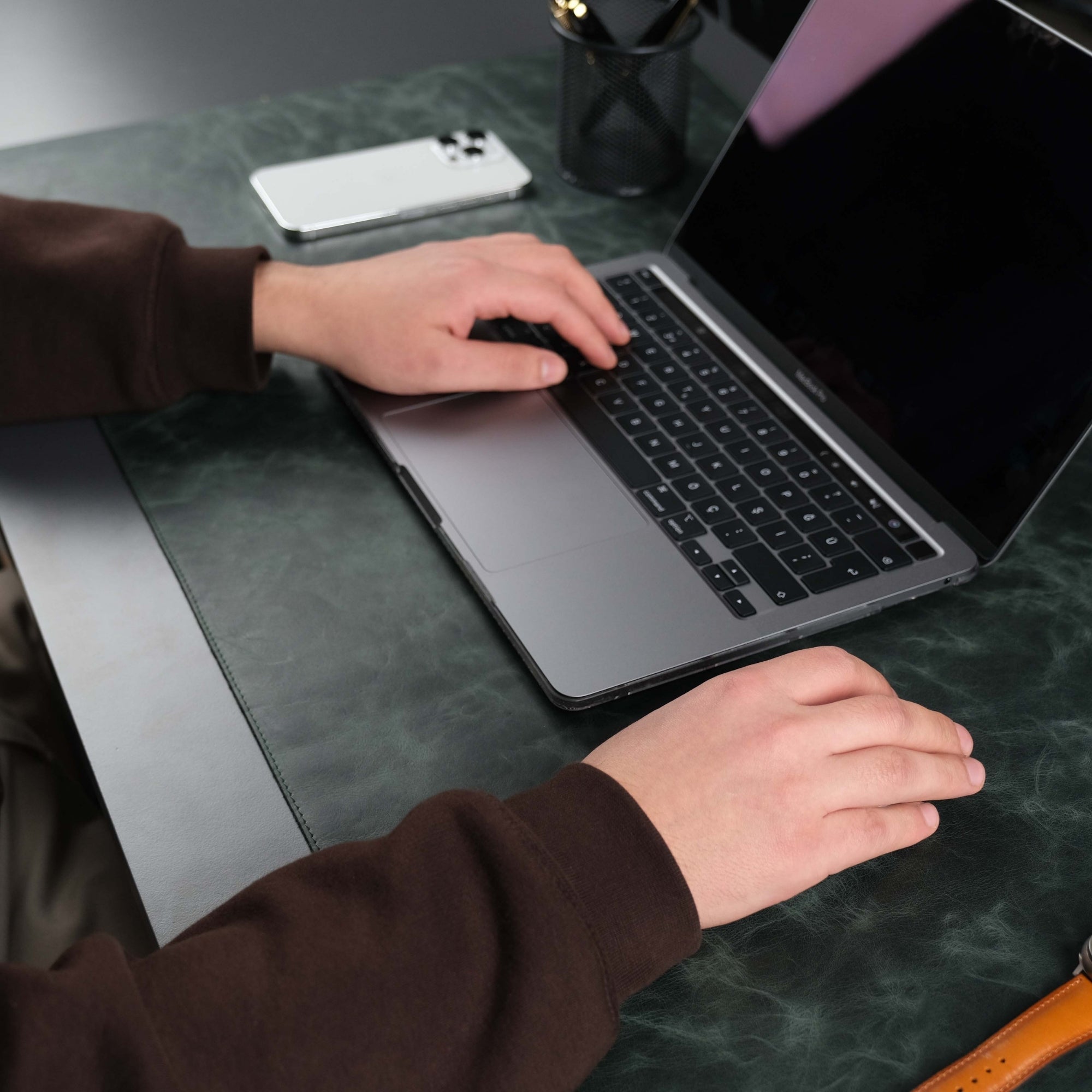 Jersey Dark Green Leather Desk Pad for Office and Home - The Chrome Cart