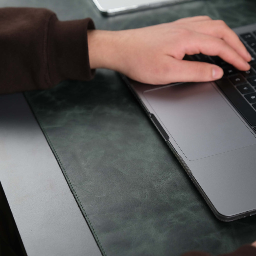 Jersey Dark Green Leather Desk Pad for Office and Home - The Chrome Cart