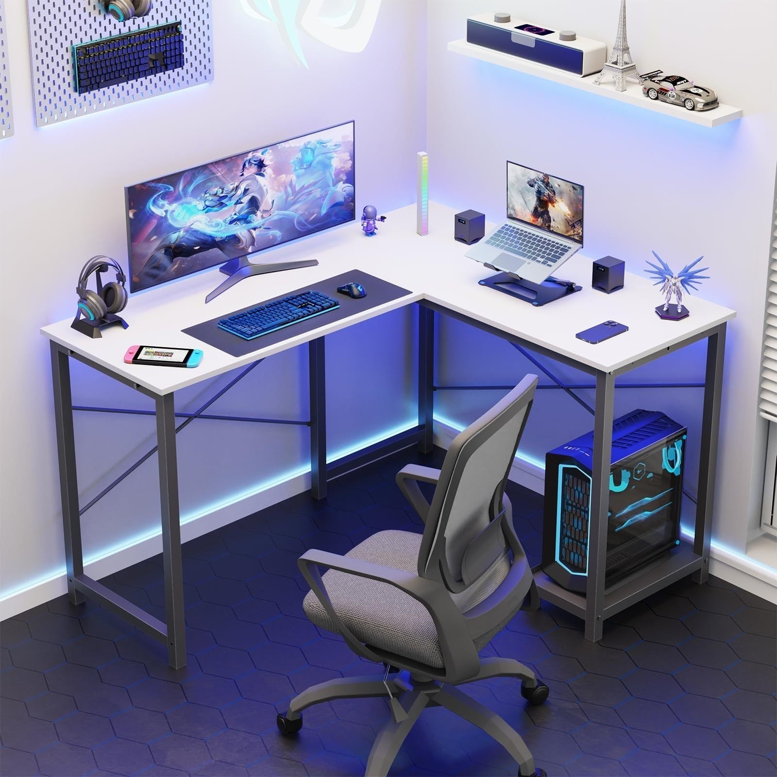 L - Shaped Corner Computer Desk with Storage Pocket | Wooden Home Office / Gaming - The Chrome Cart