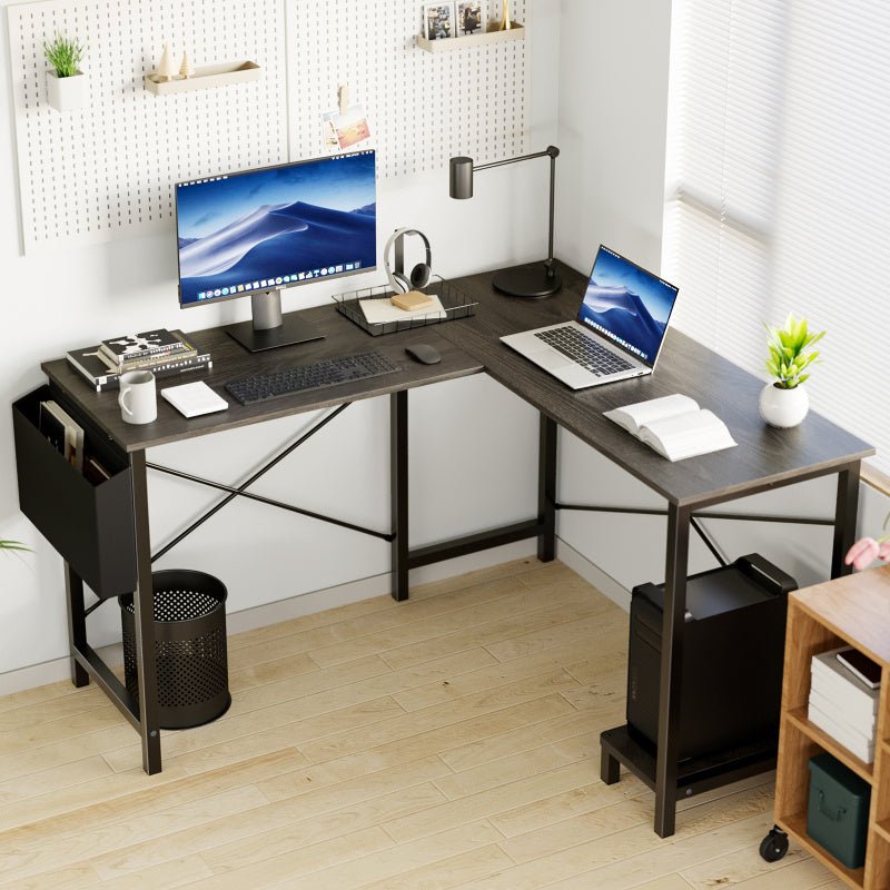 L - Shaped Corner Computer Desk with Storage Pocket | Wooden Home Office / Gaming - The Chrome Cart