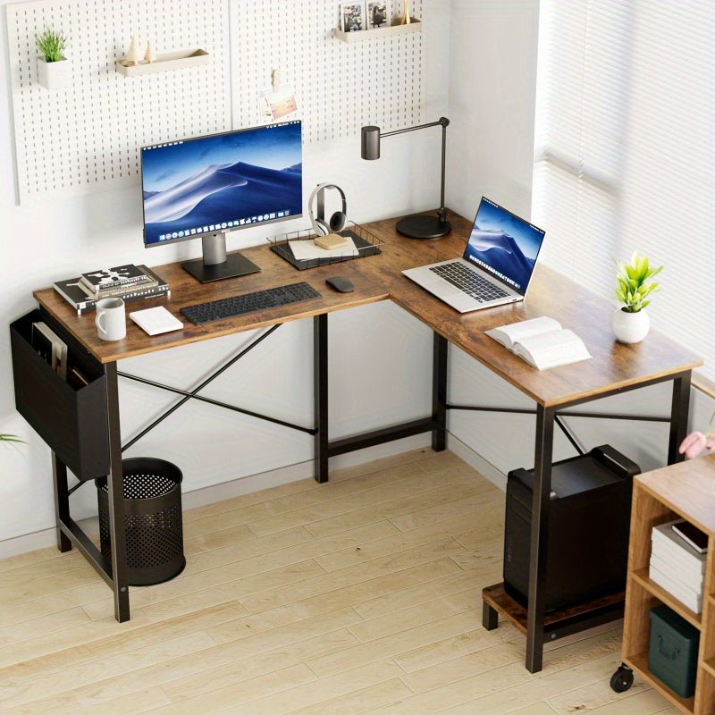 L - Shaped Corner Computer Desk with Storage Pocket | Wooden Home Office / Gaming - The Chrome Cart