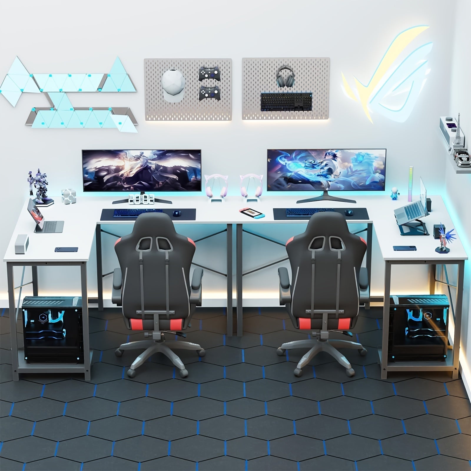 L - Shaped Corner Computer Desk with Storage Pocket | Wooden Home Office / Gaming - The Chrome Cart