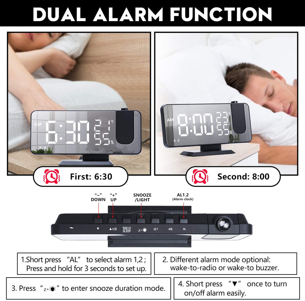 LED Projection Digital Alarm Clock Phone Charger - The Chrome Cart