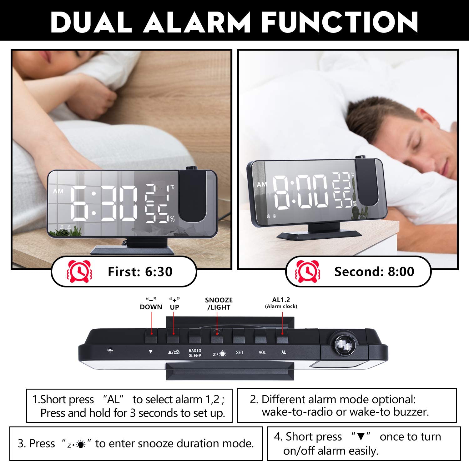 LED Projection Digital Alarm Clock Phone Charger - The Chrome Cart