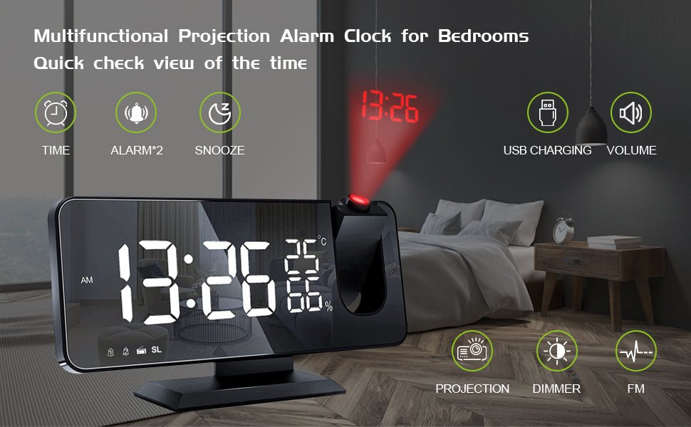 LED Projection Digital Alarm Clock Phone Charger - The Chrome Cart