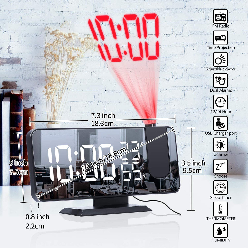 LED Projection Digital Alarm Clock Phone Charger - The Chrome Cart