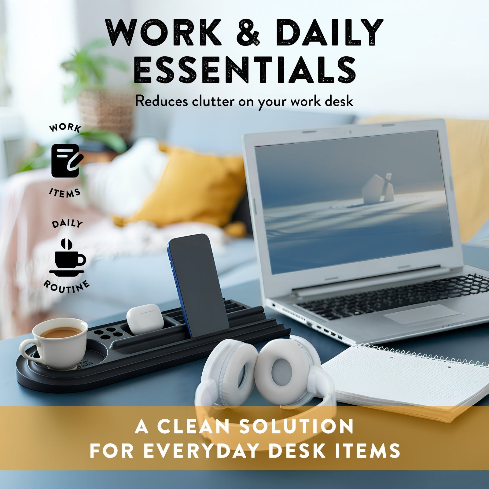 Silicone Desk Organizer Tray | Tech & Office Accessory Holder for iPhone, iPad, Mobile Phones, Tablets, Pens 15.25” × 5.5” - The Chrome Cart