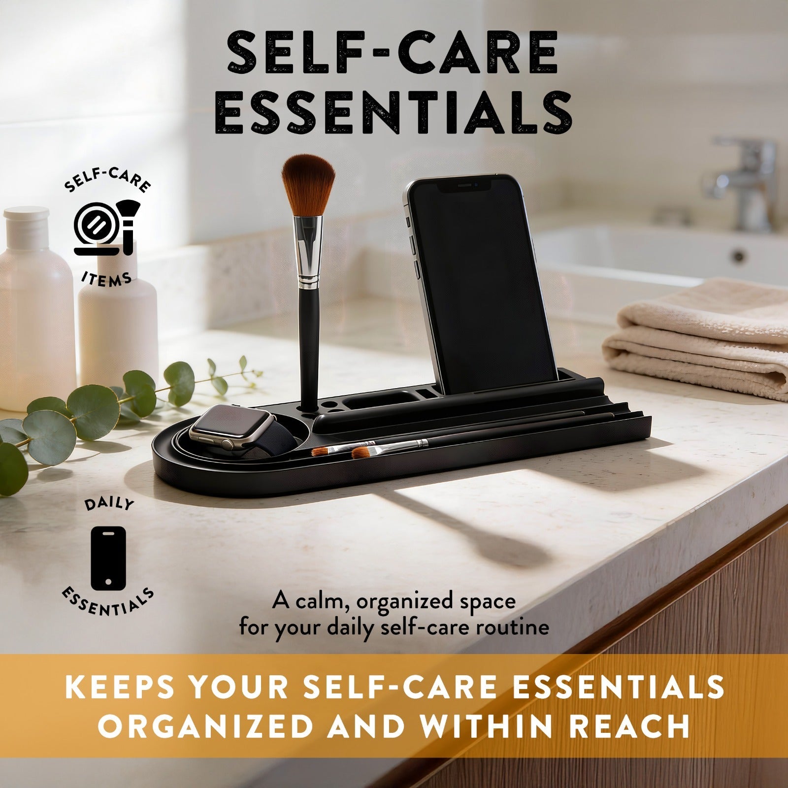 Silicone Desk Organizer Tray | Tech & Office Accessory Holder for iPhone, iPad, Mobile Phones, Tablets, Pens 15.25” × 5.5” - The Chrome Cart