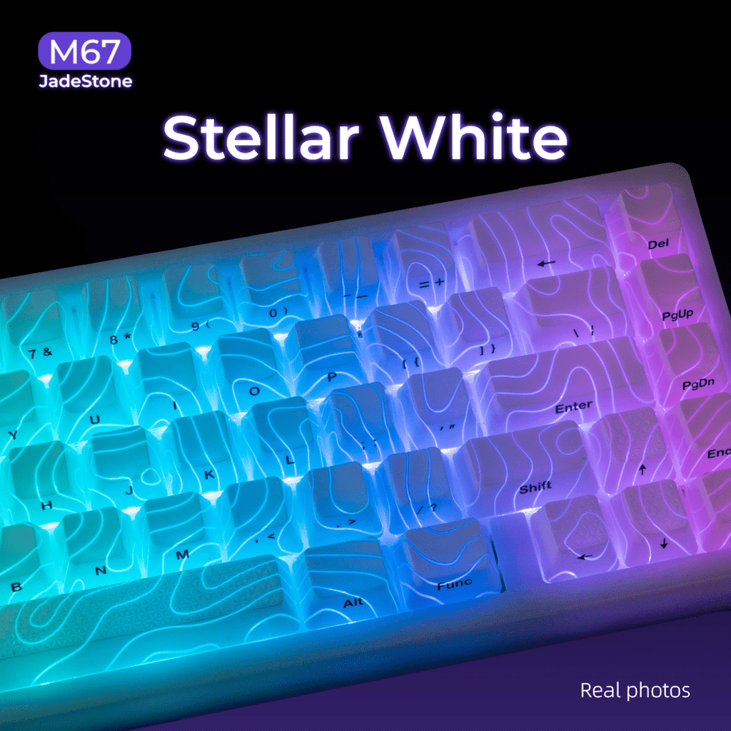 XVX M67 JadeStone VIA Tri - Mode Mechanical Keyboard with IMD - Tech Keycaps (Stellar White) - The Chrome Cart